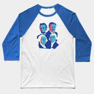 Mount Rushmore Presidents Pop Art Portrait Blue Baseball T-Shirt